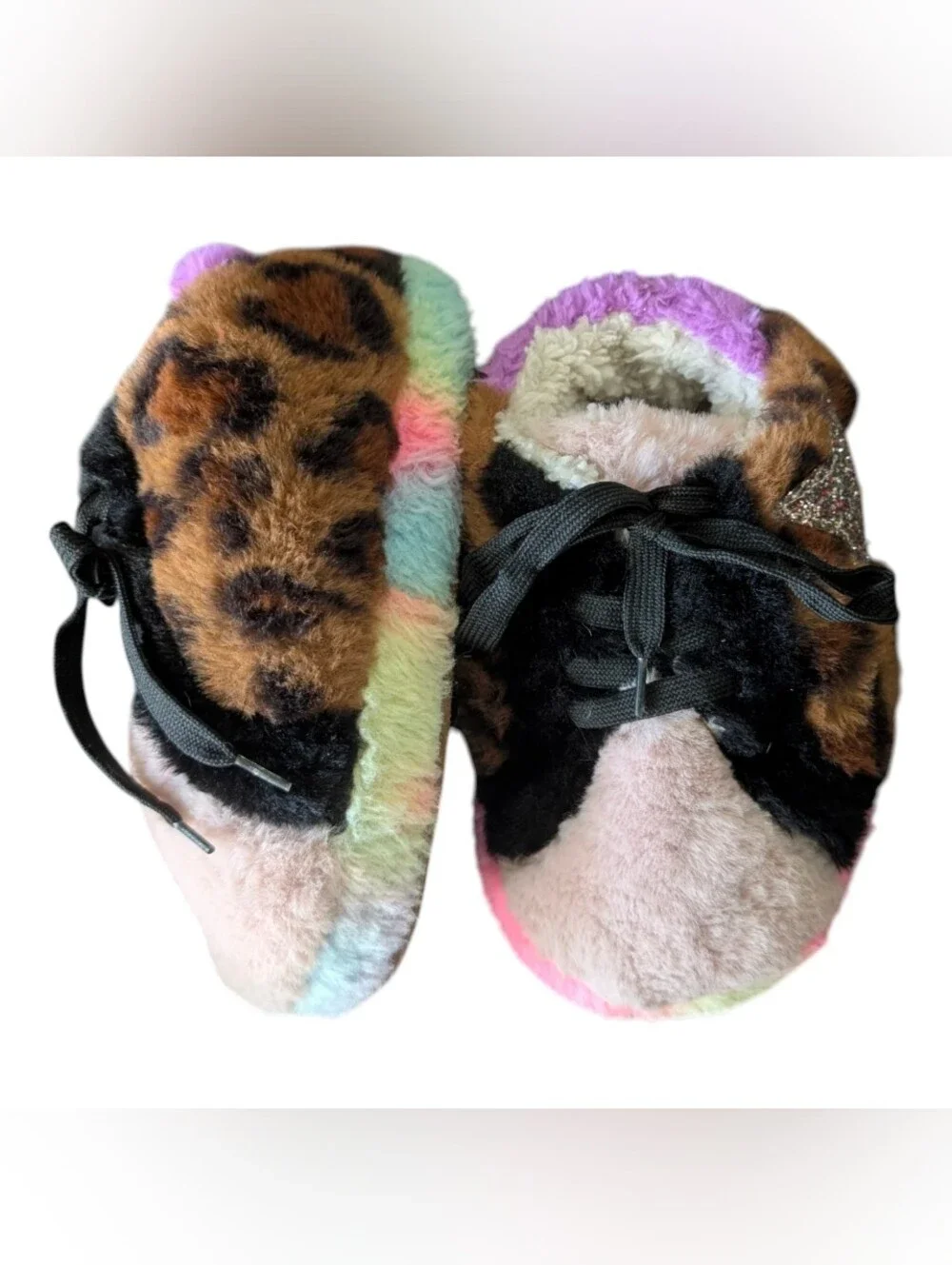 Steve Madden Girls Colorful Faux Fur Leopard Slipper Sneakers